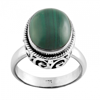 Pure silver green malachite ring for women